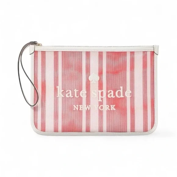 ♠️ Kate Spade Pink and White Striped Mesh Clutch - Picture 7 of 9